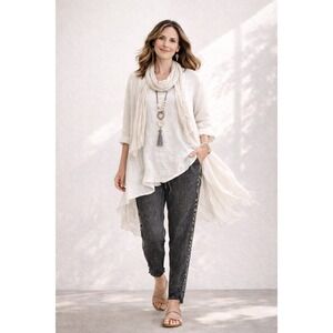 The‎ Nu Vintage Gray 100% Cotton Sequin Trim Boho Lagenlook Jogger Pants S USA